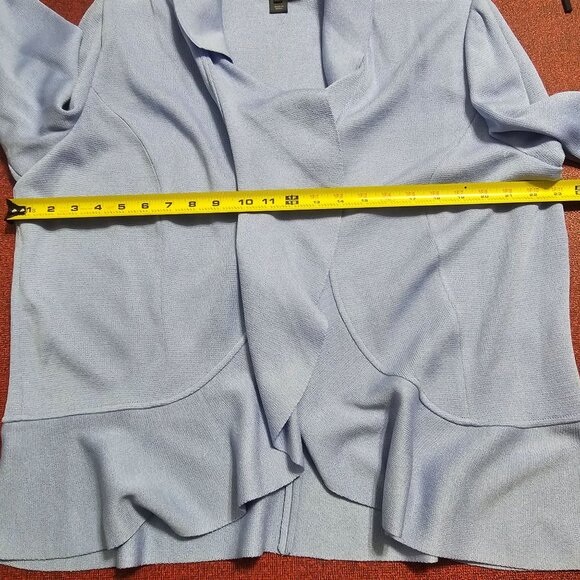 St. John Santana Knit Ruffled Open-Front Cardigan 16 Periwinkle Blue Soft Pastel - Picture 6 of 8
